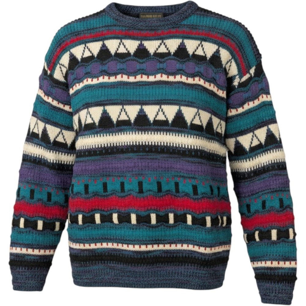 Vintage 90's Class Club Fair Isle Sweater Large 16-18 Teal Purple Geometric Knit